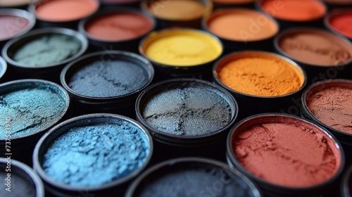 a close up of a bunch of different colors of eyeshades on a table with one eye shadow on the top of the eyeshade.