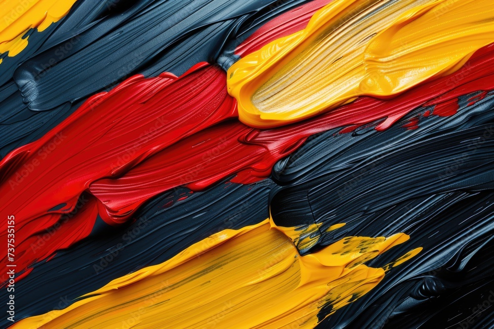 Close up view of red, yellow, and black paint. Perfect for art projects or creative designs
