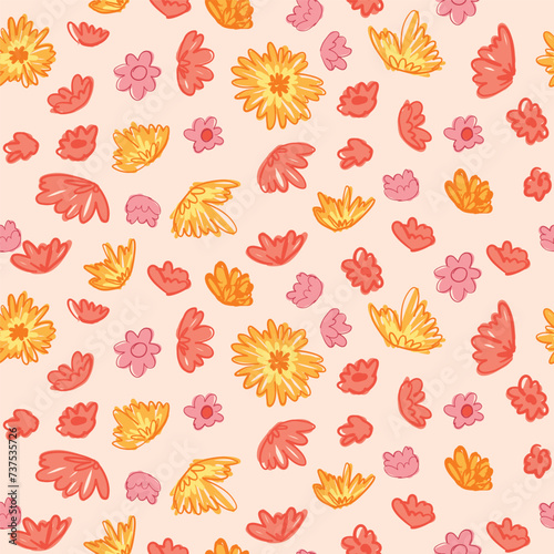 Seamless floral pattern for textile, wrapping paper. vector colorful flower leaves ornament animal spots background. Decorative flowers print