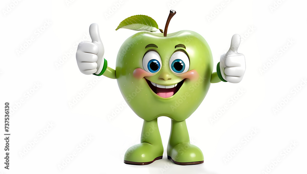 Happy Apple character gives thumbs up using two hand, funny cartoon