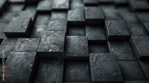 a close up of a wall made up of squares and rectangles of different sizes and shapes with a black background.