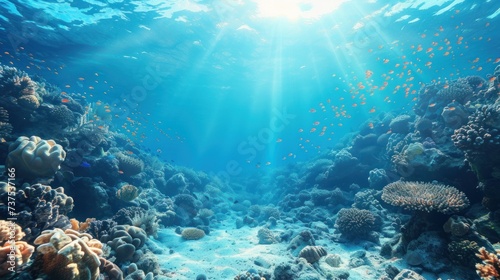 an underwater view of a coral reef with lots of fish and corals on the bottom and bottom of the water.