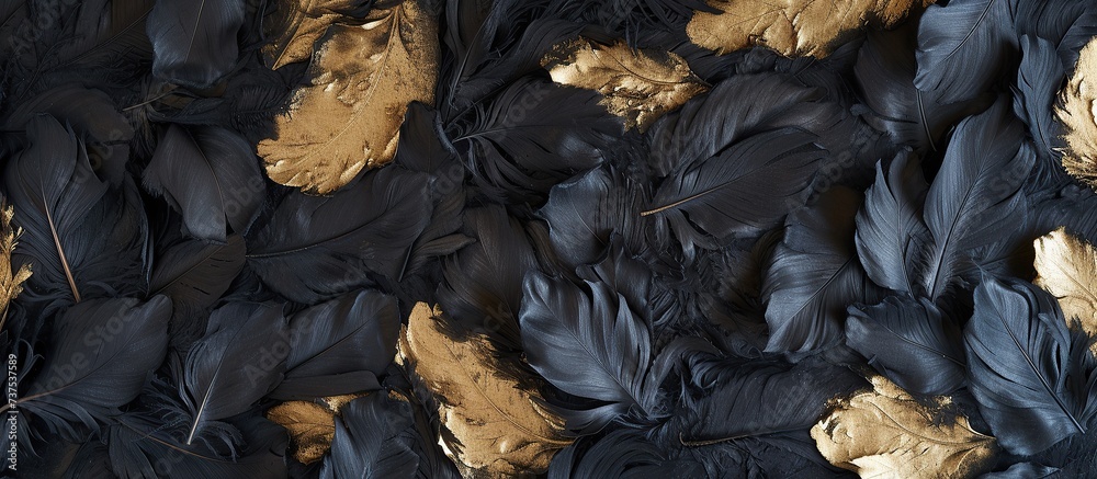 black feathers with gold grains
