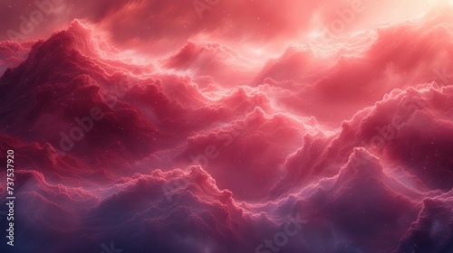 a computer generated image of a red and blue sky with clouds and a star in the center of the sky.