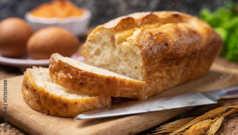 Generated image of cut bread on a wooden table Generated image of cut bread on a wooden table