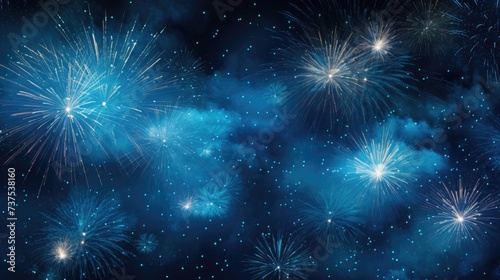 Background of fireworks in Azure color.