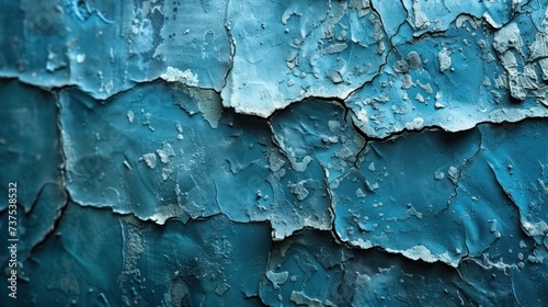 a close up of a blue and white wall with water drops on the paint and the paint chipping off of the wall.