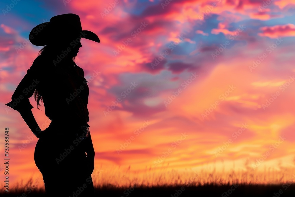 Cowgirl poses with stunning sky backdrop