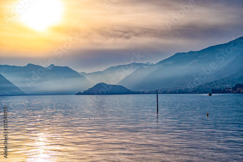 Sunset on Lake Como from Bellagio lakeside photo