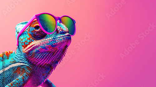 Pink Chameleon with sunglasses photo