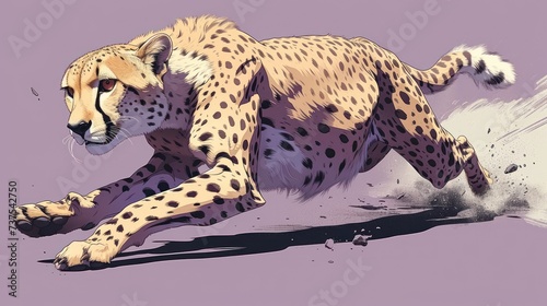 a drawing of a cheetah laying on the ground with its front paws on it's back legs.