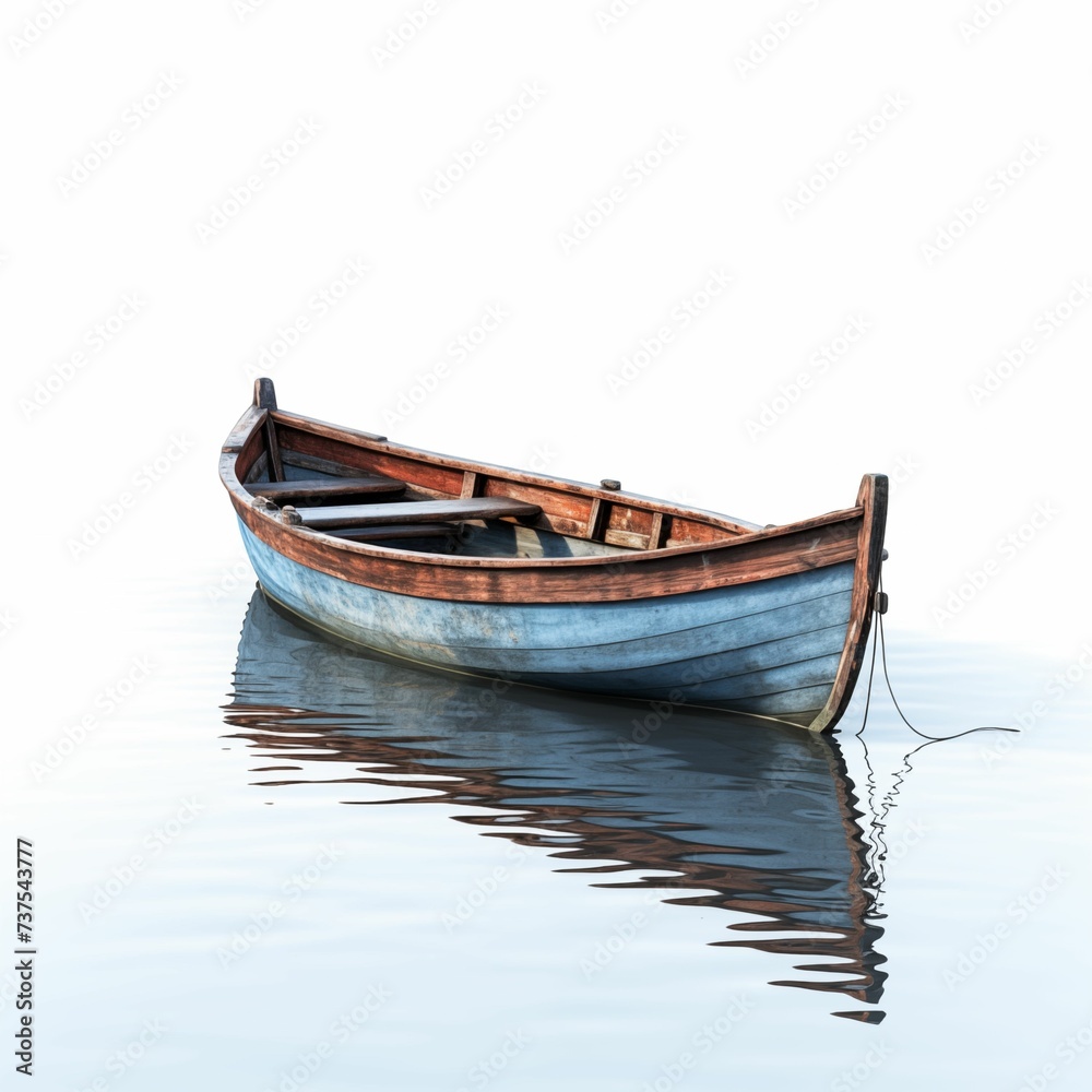 Obraz premium Boat with water reflection, isolated on white background