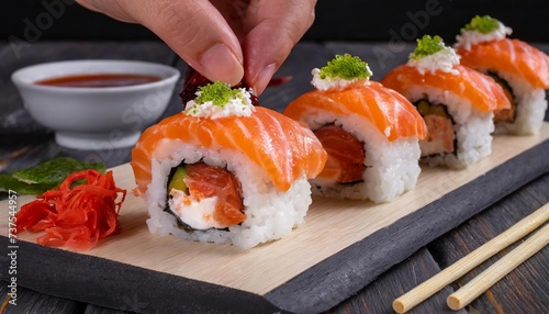 Generated image of someone preparing sushi