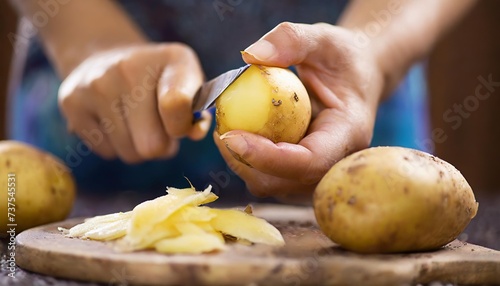 Generated image of someone is peeling potato photo