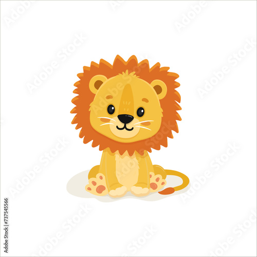 Fototapeta Naklejka Na Ścianę i Meble -  Cute cartoon lion. Wild adorable character. Lovely mammal sitting isolated. Vector illustration