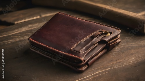 old leather wallet, A well crafted leather wallet with meticulous stitching details photo