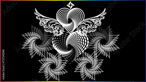 The vector dotted spiral vortex graphic is a visually interesting and complex image. The use of color, movement, and text all contribute to its overall effect.