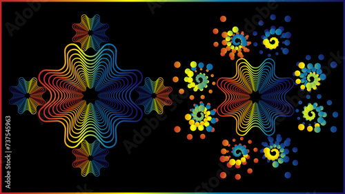 The vector dotted spiral vortex graphic is a visually interesting and complex image. The use of color, movement, and text all contribute to its overall effect.