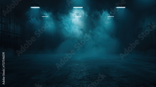 Empty stage or scene with spotlights and transparent smoke effect as wallpaper background illustration  © iv work