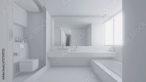 Minimalist White Bathroom with Large Mirror