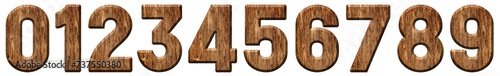 Symbol of 3d wooden numbers from 0 to 9. Numeric lettering graphic.