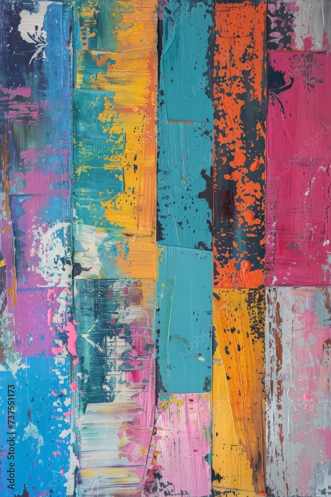 abstract bohemian impasto, colorful fence background
