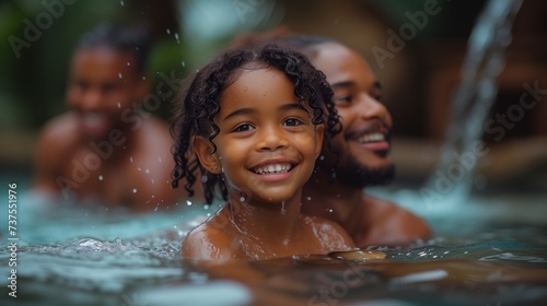 a man and a child are swimming in a pool
