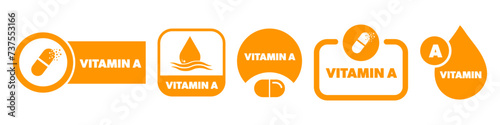 Vitamin A vector labels isolated on white. Vitamin stickers set.