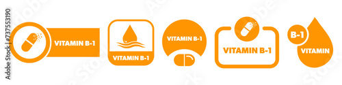 Vitamin B 1 vector labels isolated on white. Vitamin stickers set.