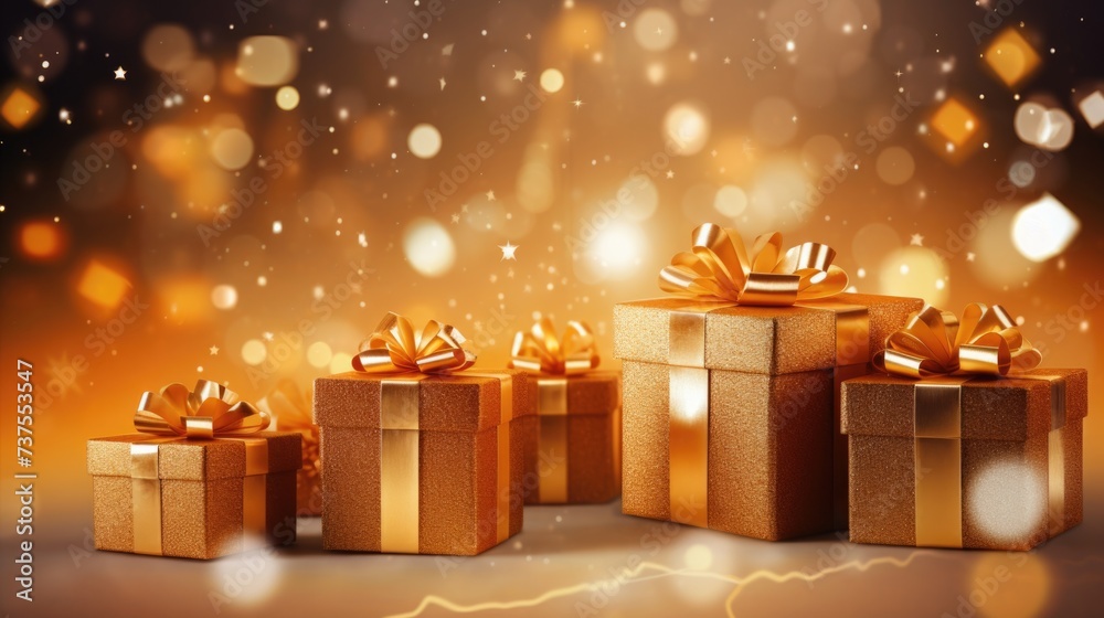 Background with birthday gifts in Amber color Background with birthday gifts in Amber color