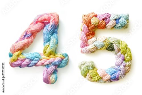 Colorful Crochet Knitted Number "4" and "5" Isolated on White Background