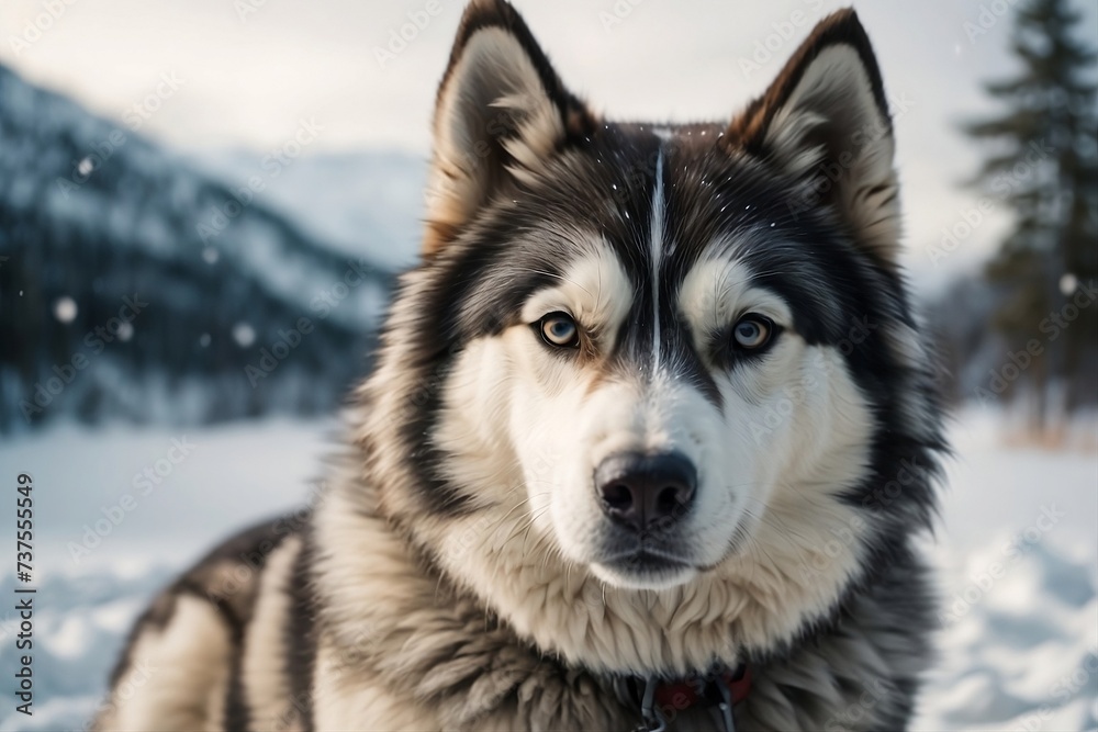 A majestic siberian husky on the snow