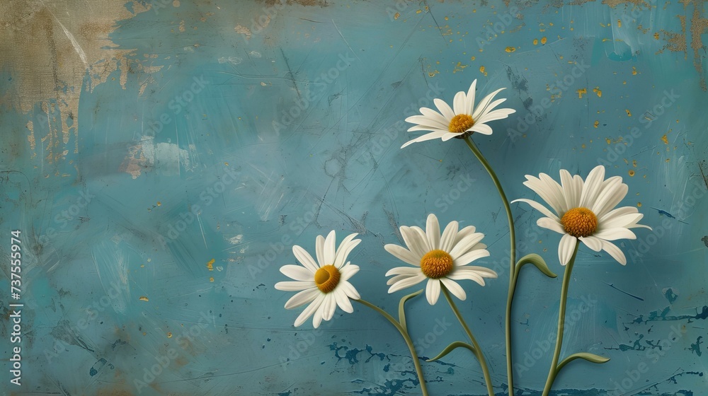 blue background with daisies and copy space