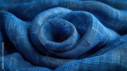 a close up of a blue fabric with a circular design on the center of the fabric and a circular design on the bottom of the fabric.