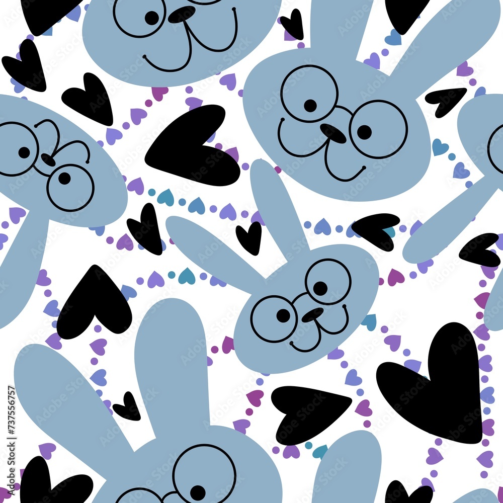 Fototapeta premium Cartoon animals seamless Easter rabbit pattern for wrapping paper and fabrics and linens and kids clothes print