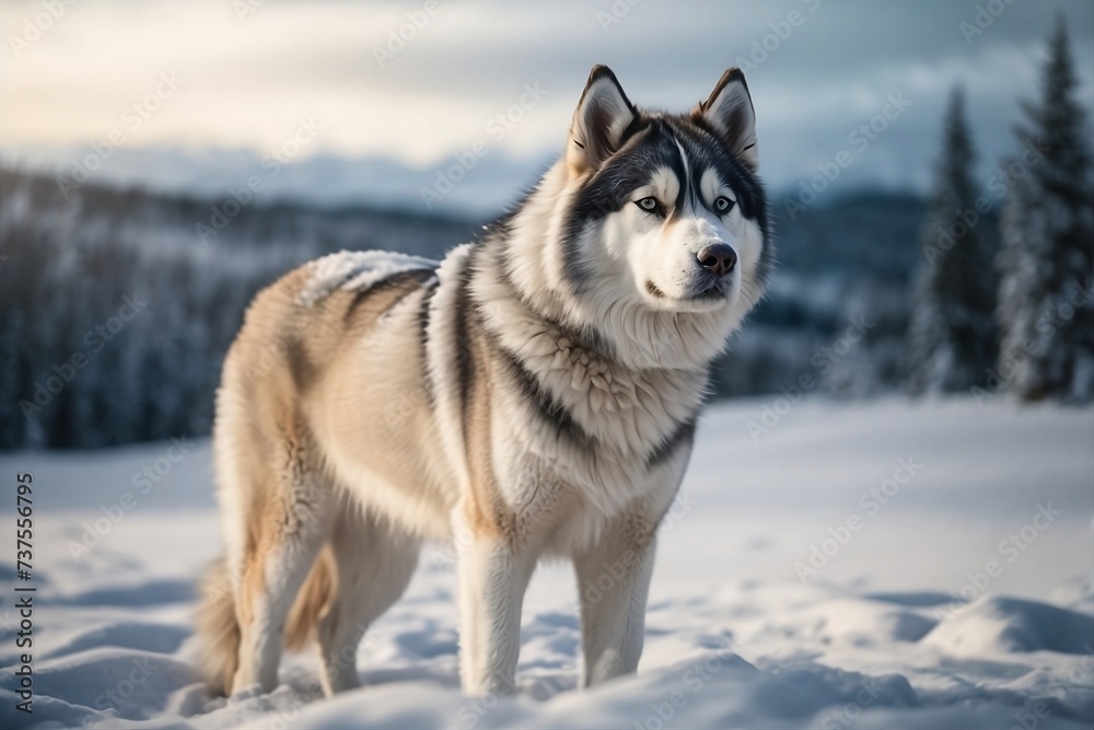 Ssiberian husky dog in snow