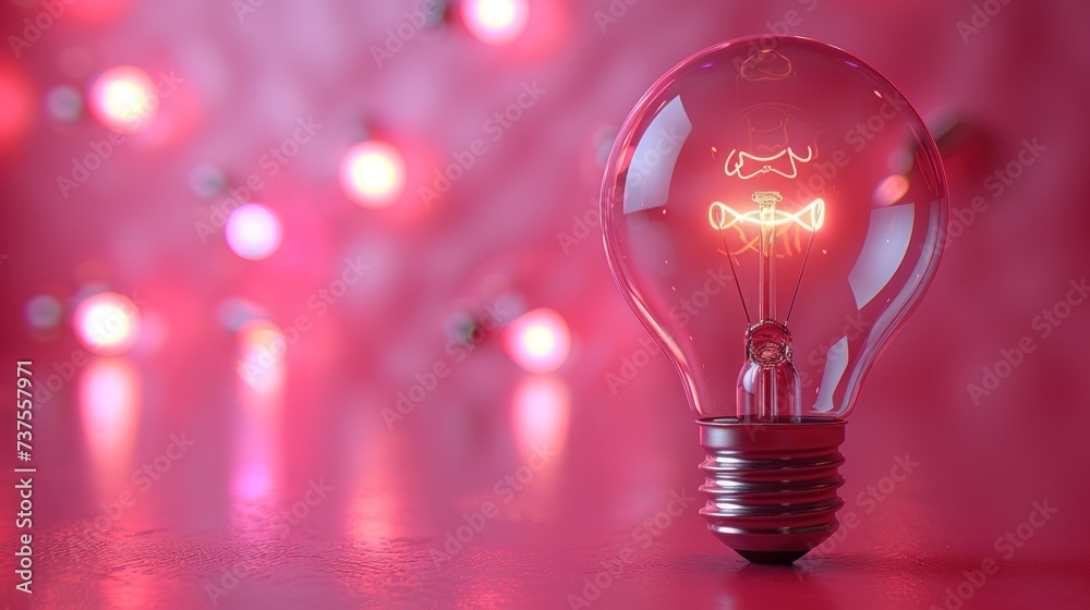 a light bulb with a drawing of a fish inside of it on a pink surface with a lot of lights in the background. a light bulb with a drawing of a fish inside of it on a pink surface with a lot of lights in the background.