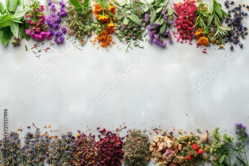 Top view background with dried tea herbs
