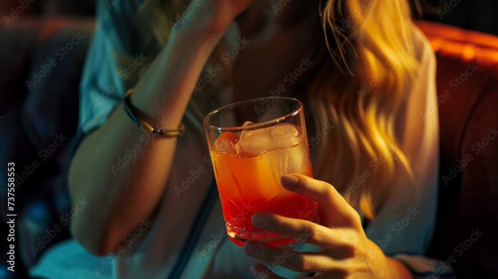 woman's hand holding a cocktail over her hand, generative ai woman's hand holding a cocktail over her hand, generative ai