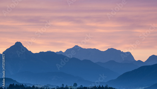 Mountains at sunset in Allgovia  Germany..