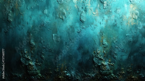 a painting of blue and green water with a lot of drops of water on the bottom and bottom of it. photo