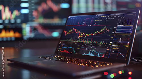 A dynamic scene of trading activity depicted on a laptop screen