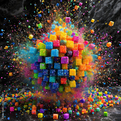 explosion de cubes multicolores 