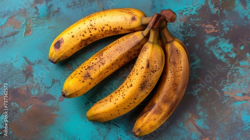ripe bananas on blue background generative ai