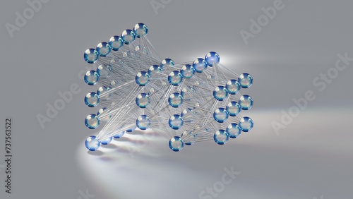 Futuristic Representation of a Neural Network with Hidden Layers, 3D renderibng