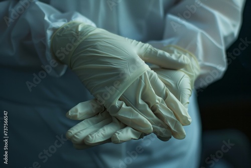 Close-up of a Person Wearing White Gloves