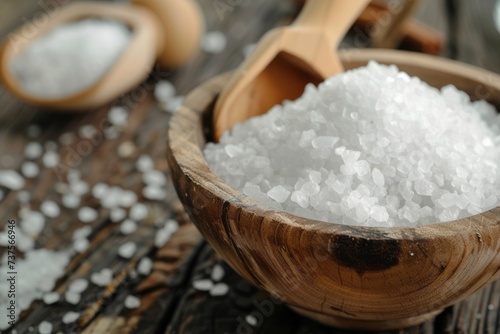 Wooden Bowl Filled With Sea Salt on Top of a Wooden Table