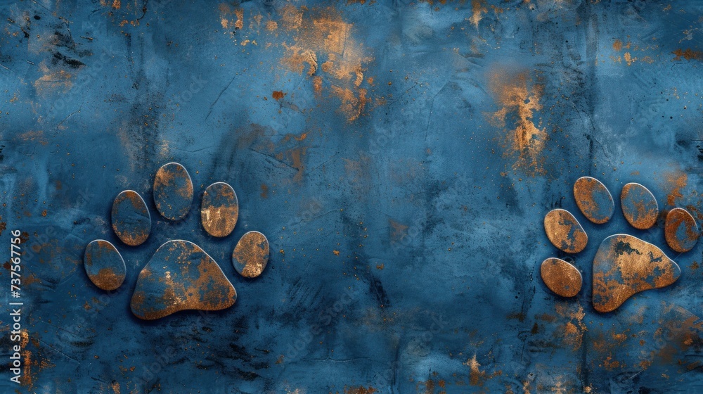 a rusted metal background with a dog paw print on the left side of the image and a rusted metal background with a dog paw print on the right side of the left side. a rusted metal background with a dog paw print on the left side of the image and a rusted metal background with a dog paw print on the right side of the left side.