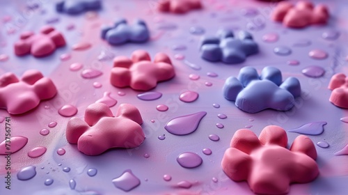 a close up of a cake with pink, blue, and purple icing and a bow on top of it.