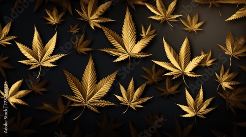 Background with Gold marijuana leaves.
